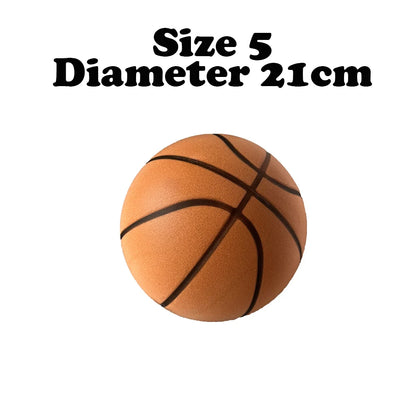 Silent Indoor Basketball – Airless Foam Dribbling Ball, Size 7/6/5 with Grooved Quiet Training Design