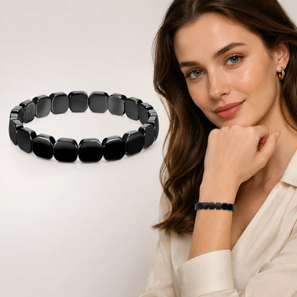 Natural Obsidian Half Moon Bracelet - Irregular Black Stone Beads Men's Fashion Accessory