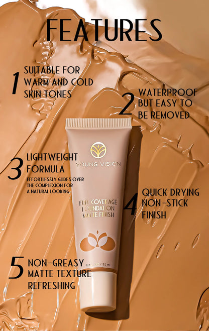 30ml Matte Liquid Foundation Cream – Long-Wear, Oil-Control, Full Coverage Waterproof Concealer for Wheat Tone Makeup