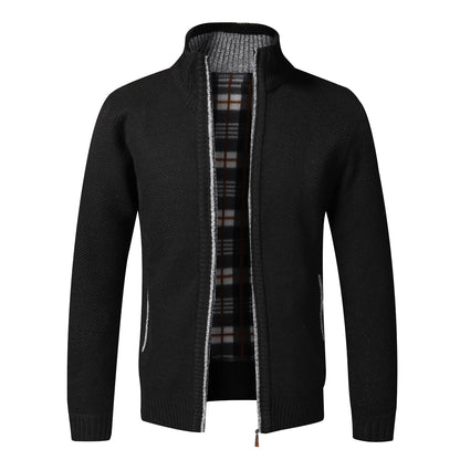 Men's Warm Fleece Cardigan Sweater - Full Zip Slim Fit Knitted Winter Jacket Coat