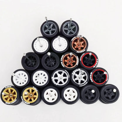 1:64 Alloy Car Wheels & Rubber Tires Set - Replacement Axles for Hot Wheels, Matchbox & Model Cars