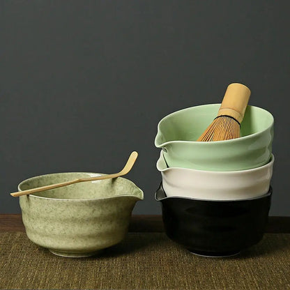 4pcs Japanese Ceramic Matcha Tea Set – High-End Gift Box with Whisk, Bowl, Grinder & Brush