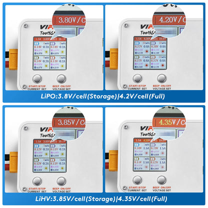 VIFLY ToothStor 4-Port 2S Balance Charger – LCD Display with Storage Mode for LiHV/LiPo RC FPV Racing Drone Batteries