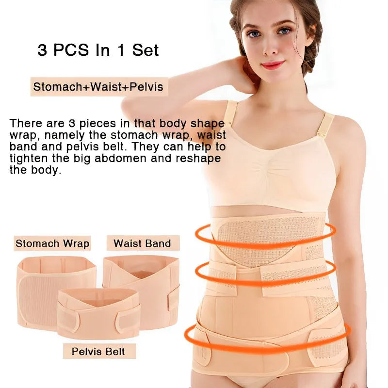 3 in 1 Corset Postpartum Belly Band - Tummy, Pelvis, and Waist Trainer Wrap for Pregnant Women, Recovery Bandage Body Shaper