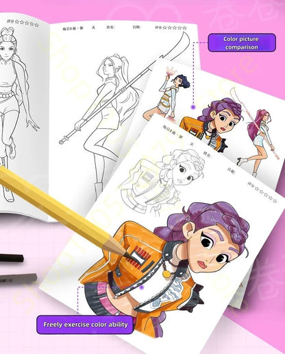 2025 KPop Demon Hunter Coloring Book – Line Drawing Picture Book, Painting Activity for Kids, Birthday Gift