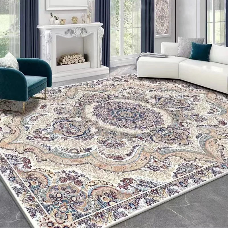 French Retro Persian Crystal Velvet Rug - Non-Slip Large Area Carpet for Living Room, Bedroom & Sofa