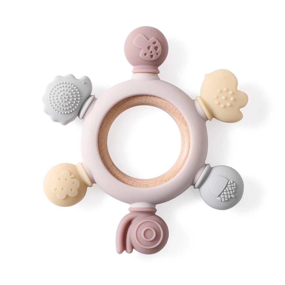 Baby Silicone Teether Toy - Cartoon Rattle Gum Relief Infant Teething Accessory for 0-12 Months