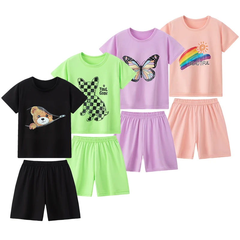 Kids' 2-Piece Summer Outfit Set - Cute Short Sleeve Top and Shorts for Boys & Girls
