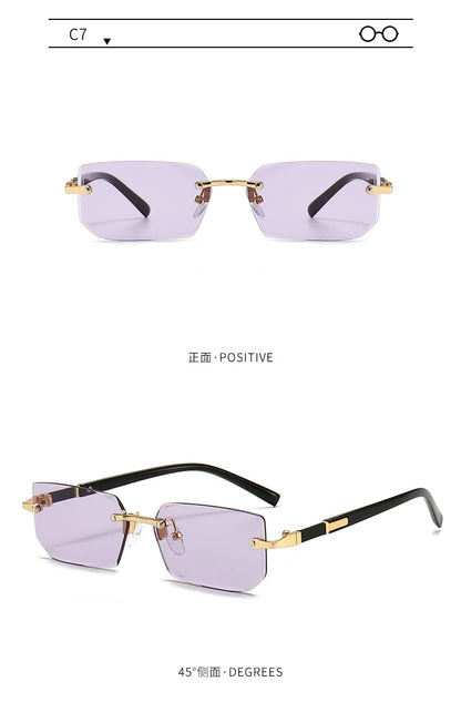 Rimless Rectangle Sunglasses — Fashion Small Square Shades for Men & Women, Summer Travel Eyewear