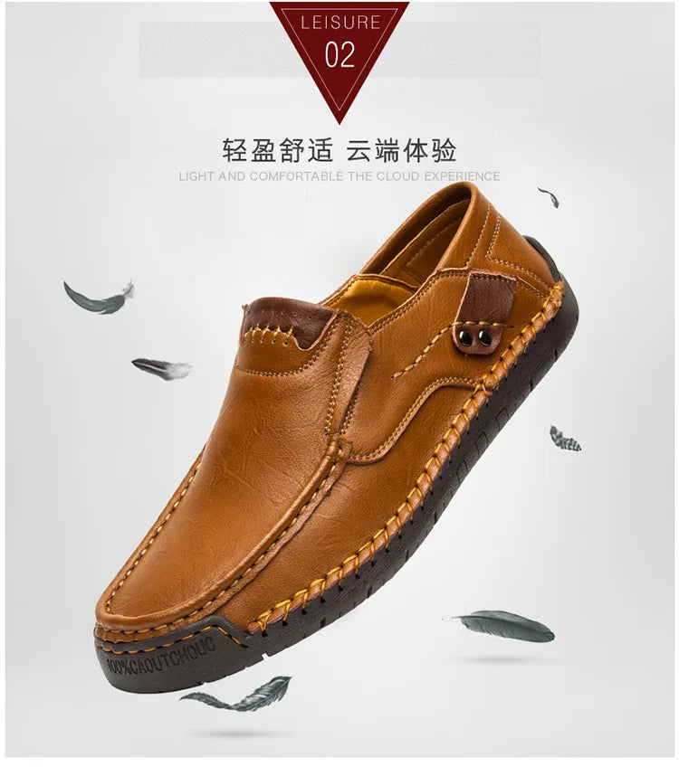 Handmade Leather Men’s Loafers – Casual Slip-On Flats, Comfortable Outdoor Walking Shoes