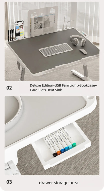Adjustable Laptop Bed Tray Table – Portable Foldable Standing Desk with Storage Drawer for Sofa & Lap Use