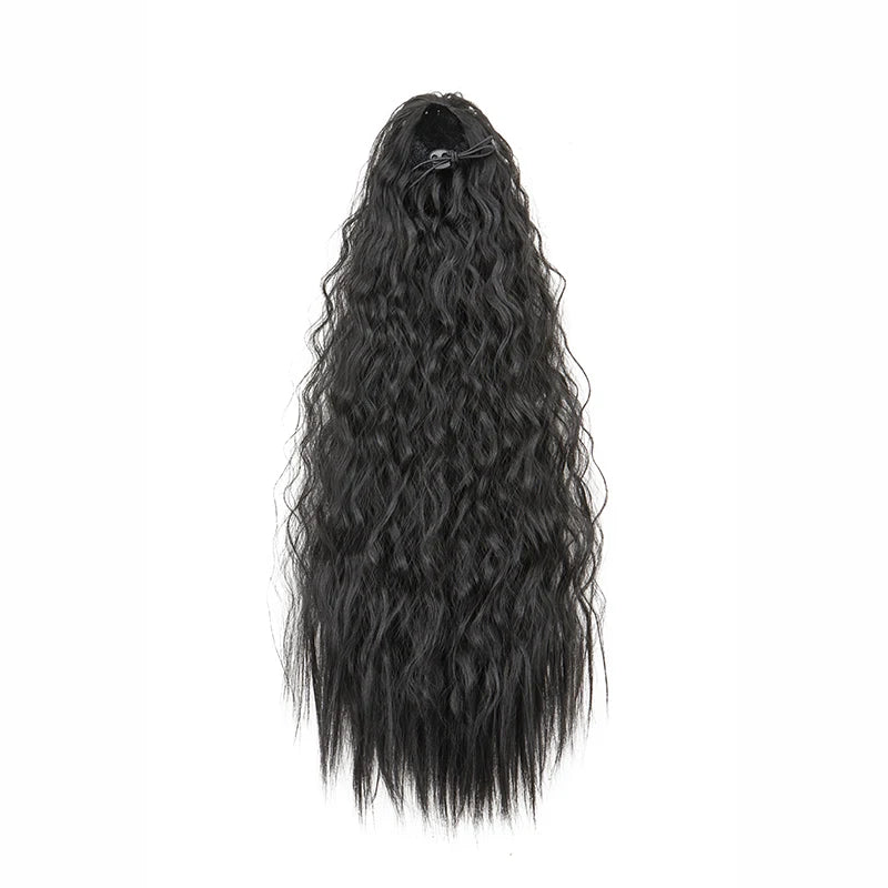 22-Inch Kinky Curly Ponytail Extension - Synthetic Drawstring Clip-In Hairpiece for Women