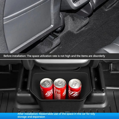 Rear Seat Storage Box for Tesla Model Y: Organizer Center Console Bins, Backseat Trash Can, Garbage Bag - Under Seat Tray Accessories