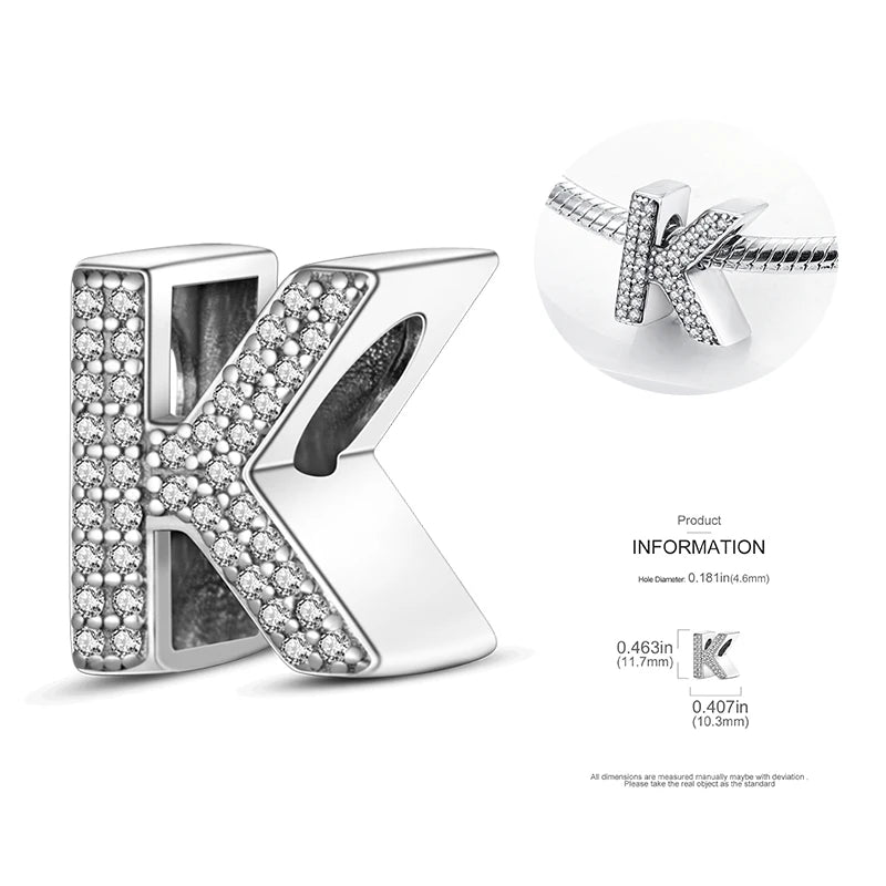 26 A-Z Alphabet Beads 925 Silver LOVE Letter Charms for 3mm Bracelets - CZ Zircon DIY Jewelry Gift