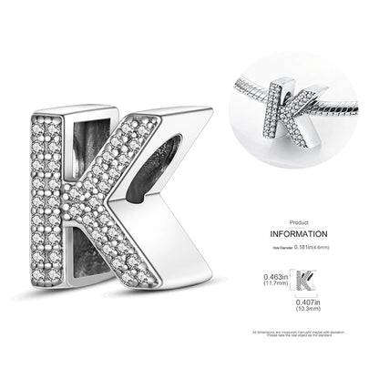 26 A-Z Alphabet Beads 925 Silver LOVE Letter Charms for 3mm Bracelets - CZ Zircon DIY Jewelry Gift