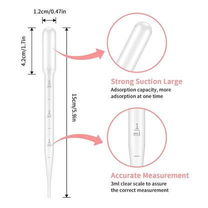 100PCS Disposable Graduated Pipettes Set – 1ml/2ml/3ml/5ml Plastic Liquid Dropper Straws for Laboratory, Makeup & DIY Use