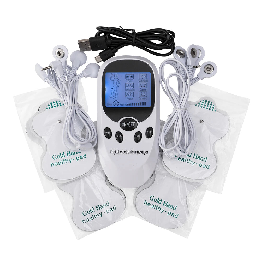 Digital TENS EMS Massager — Electric Pulse Muscle Stimulator with Electrode Pads for Back and Neck, Home Use
