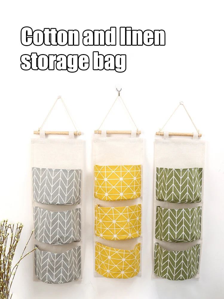 3-Pocket Hanging Wall Organizer — Waterproof Closet Storage Bag with Bear & Flamingo Design for Home Decor and Sundries