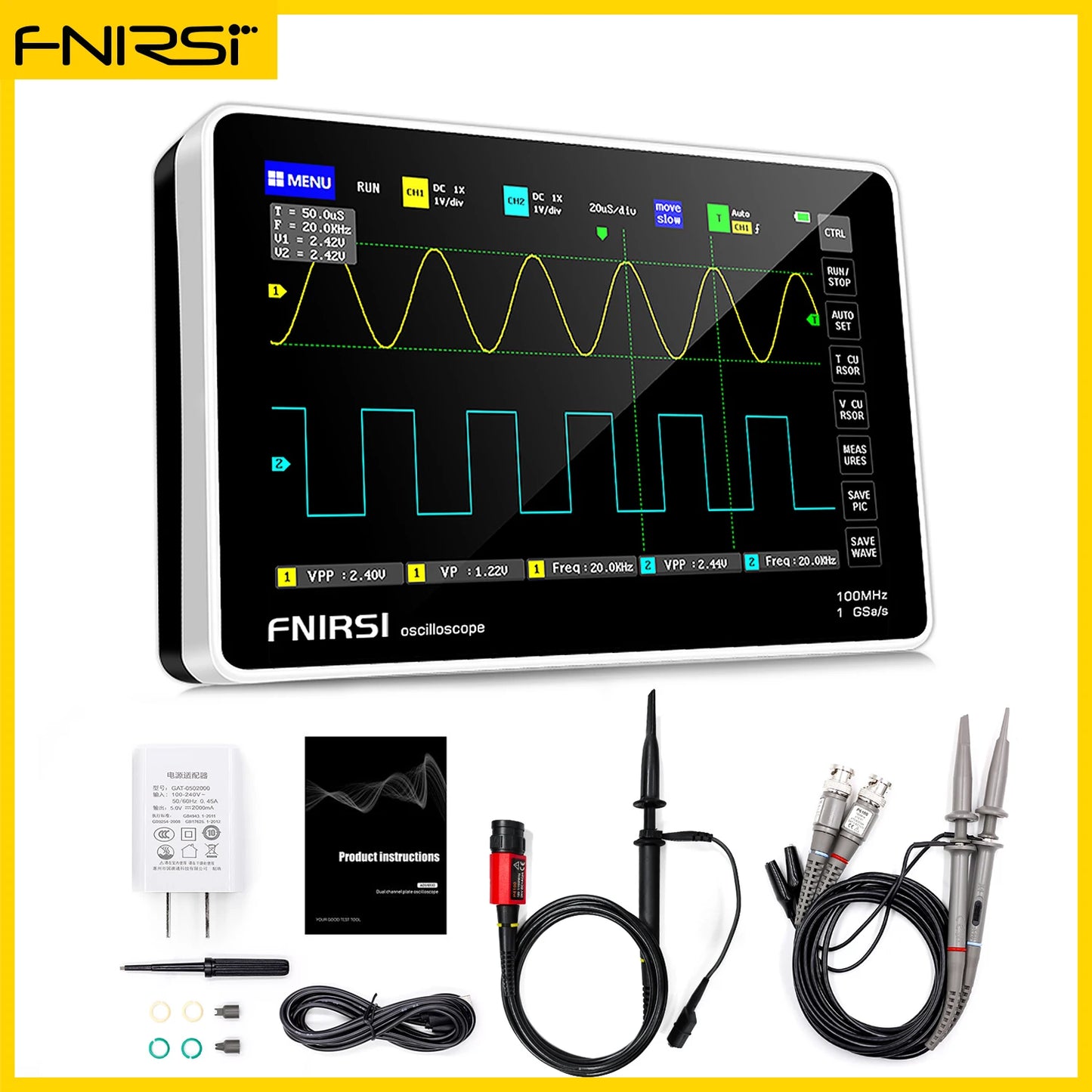 FNIRSI-1013D Digital Tablet Oscilloscope – Dual Channel, 100MHz Bandwidth, 1GS/s Sampling Rate, 7-Inch Mini Scope