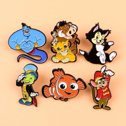 Cartoon Movie Enamel Lapel Pins — Lion, Cat & Duck Brooches for Backpacks, Clothes, DIY Metal Badge Jewelry Accessories