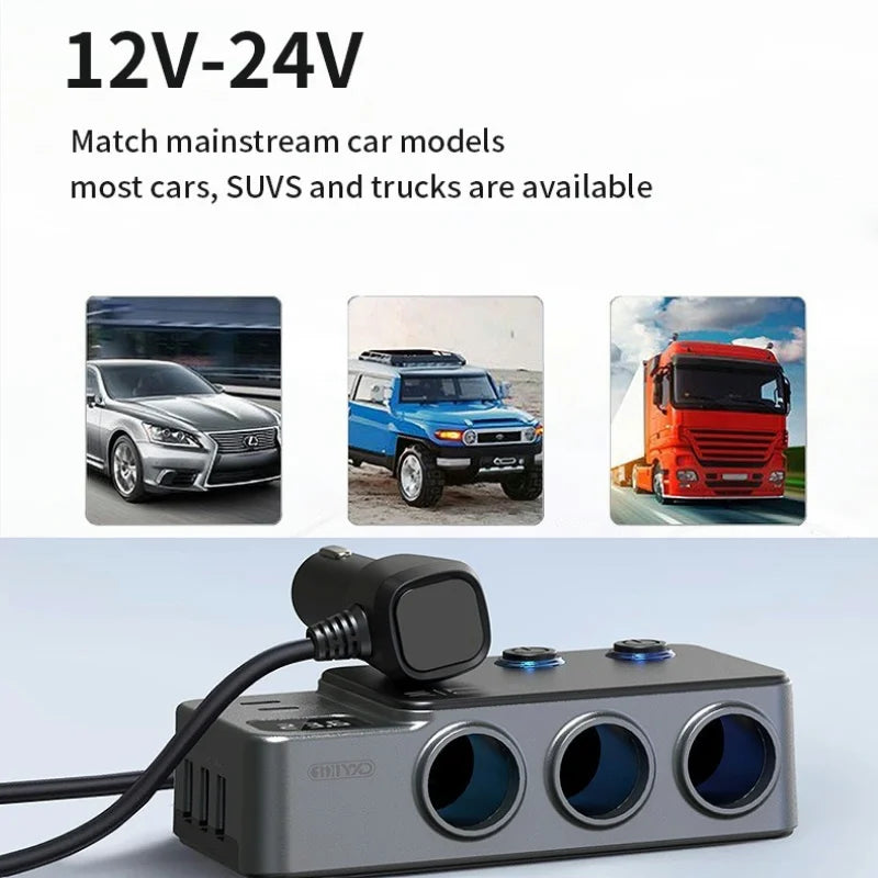 Car Cigarette Lighter USB Charger Splitter - 35W PD & QC3.0 Multi-Port 12V/24V Car Power Adapter with USB-C