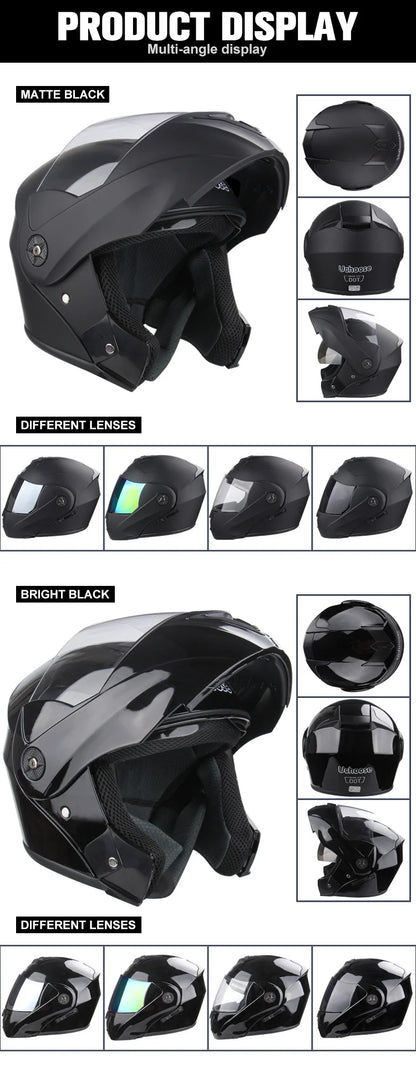 2024 Unisex Modular Motorcycle Helmet – Full Face Flip-Up Dual Lens Racing Helmet for Men & Women