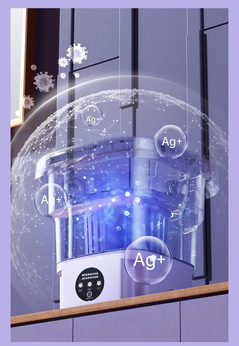 8L Portable Foldable Washing Machine – Mini Washer with Spin Dryer for Socks, Underwear & Panties