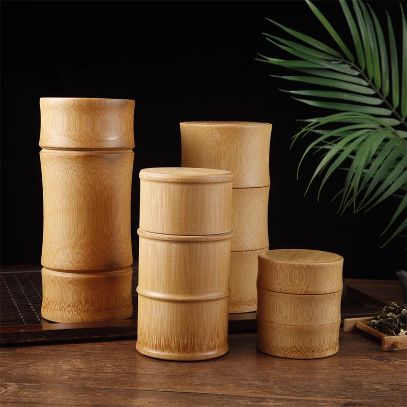 Natural Bamboo Food Storage Box – Eco-Friendly Tea, Nut, & Spice Canister Organizer for Kitchen