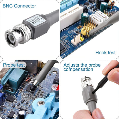 P6100 BNC Oscilloscope Probe Kit - 100MHz 1X/10X High-Precision Test Leads with Alligator Clip