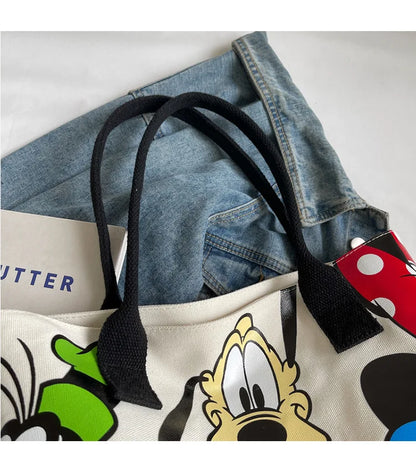 Disney Mickey Canvas Tote Bag – Large Capacity Shoulder Bag for Women & Students, Casual Handbag