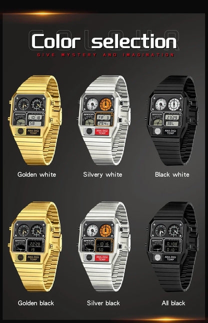SANDA 3192 LED Electronic Men's Watch – Square Casual Multi-Function Thermometer Stopwatch Chronograph