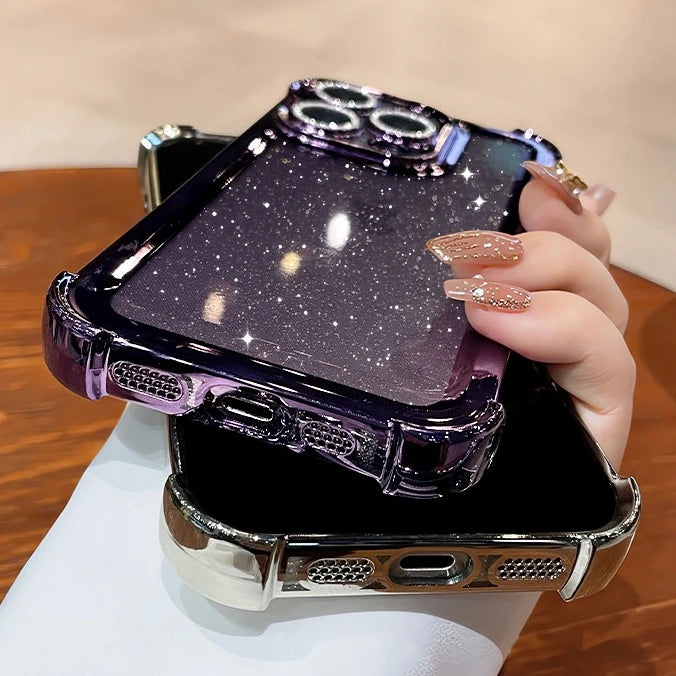 Luxury Glitter Bling Transparent Silicone iPhone Case for 16/16 Plus/15/14/13/12/11 Pro Max – Plated Airbag Shockproof TPU Cover