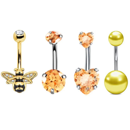4PC Claw Belly Button Piercing Set – Surgical Steel Crystal Bee Navel Rings, Bulk CZ Belly Ring Pack for Women