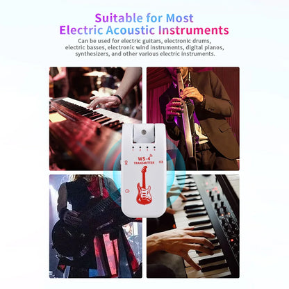 2.4G Wireless Guitar System – Transmitter & Receiver Set for Electric Guitar & Bass, 48K/16bit Real-Time Audio Transmission
