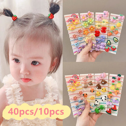40PCS/10PCS Cute Flower Hair Bands for Girls – Elastic Hair Rings for Kids Birthday Party Headwear