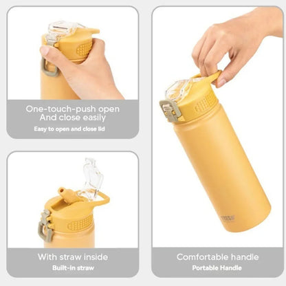 TYESO Stainless Steel Thermos Bottle with Straw - 600ML/750ML Insulated Thermal Sports Water Bottle for Hot & Cold Drinks