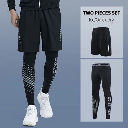 Men’s 2-Piece Sports Set — Tight Cycling & Fitness Shorts, Quick-Dry, High-Elasticity Running & Training Compression Pants