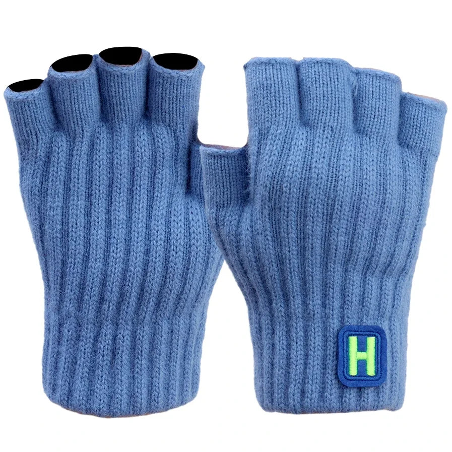 Knitted Thermal Fingerless Gloves for Men & Women – Thick Warm Wool Half Finger Touchscreen Winter Driving Mittens
