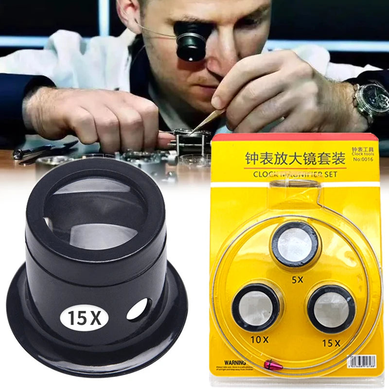 4Pcs Watch Magnifier Set - Eye Loupe and Loop Magnifying Glass Tools for Jewelry and Watchmaking