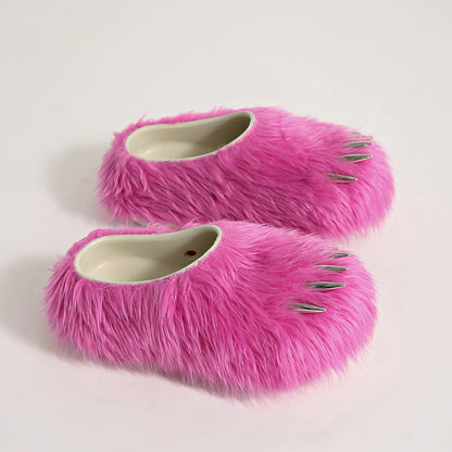 Bear Claw Plush Mules - Customizable Soft Summer Slides with Logo for Comfortable Casual Wear