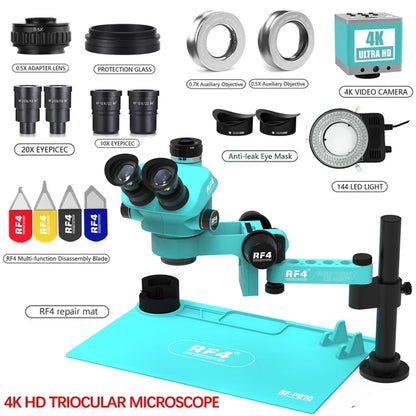 RF4 Trinocular Stereo Microscope Set – 360° Rotation Articulating Arm Stand, Phone Soldering & PCB Repair, Model RF7050TVPRO-F019