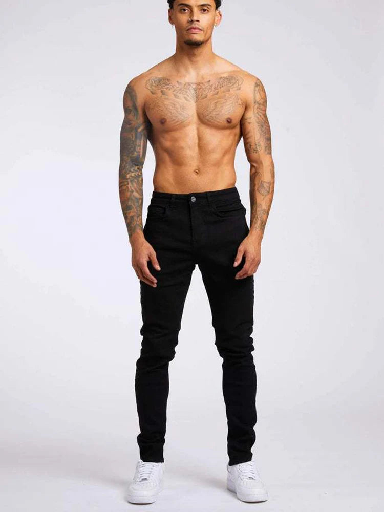 Men’s Elastic Skinny Jeans — Slim Fit Stretch Denim Pencil Pants Streetwear Casual Jogging Trousers Black