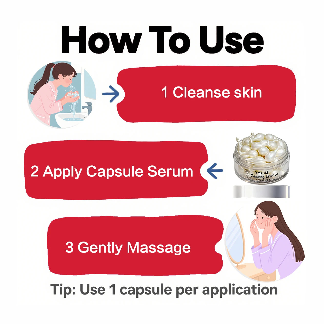 Ginseng Essence Capsules - Moisturizing Firming Serum with Retinol, Niacinamide & Vitamin E