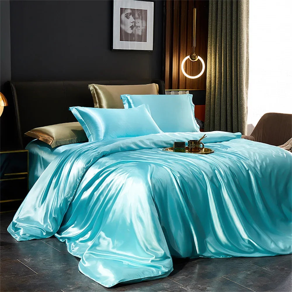Luxury Silk Bedding Set - Satin Duvet Cover Bed Sheet & Pillowcase Set for Single Double King Queen Twin Beds