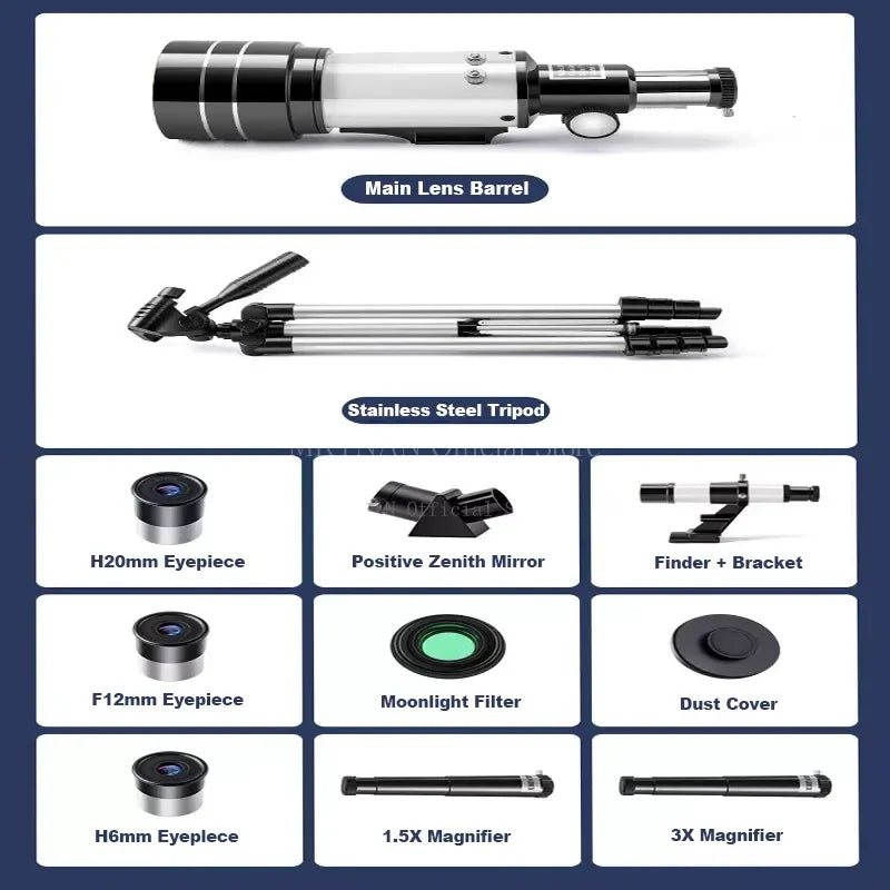 150X Astronomical Telescope – 70mm Refractor Portable Travel Scope with Phone Adapter & Wireless Remote