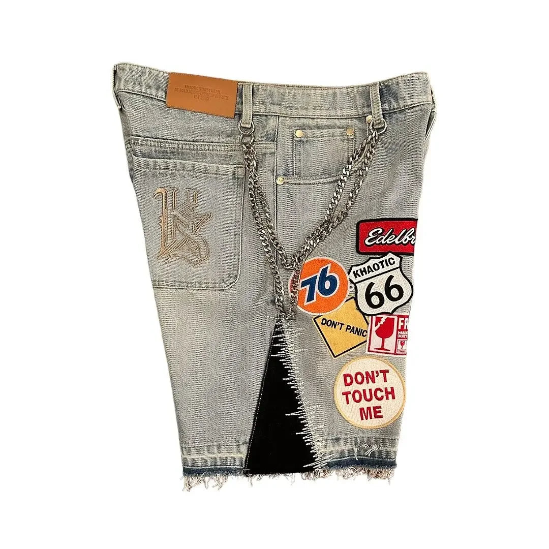Unisex Y2K Rock Hip Hop Patchwork Denim Shorts – Retro Cartoon Pattern Baggy Casual Basketball Fitness Shorts