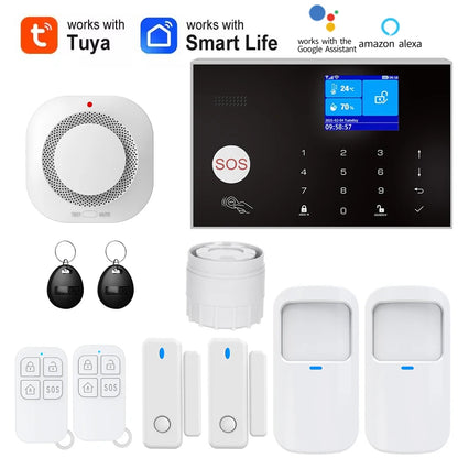 Home WIFI & GSM Security Alarm System – Anti-Theft with Door Sensor, PIR Motion Detector, Tuya Smart App & Alexa Control