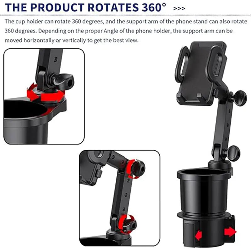 Universal Car Phone Holder - 2-in-1 Expandable Cup Holder Mount with 360° Rotation for Auto Use