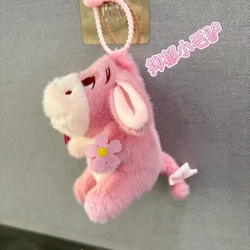 Eeyore Donkey Plush Keychain - Cute Pink Flower Kawaii Backpack Pendant & Valentine Gift for Girls