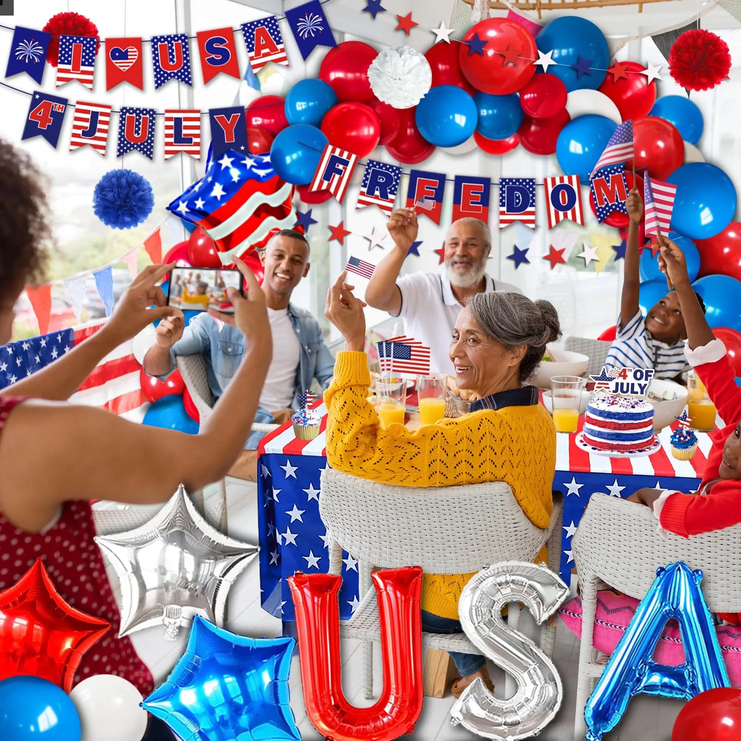 American 4th of July Party Decorations Set – Independence Day Banner, Balloons & Table Supplies for Patriotic USA Theme Celebration